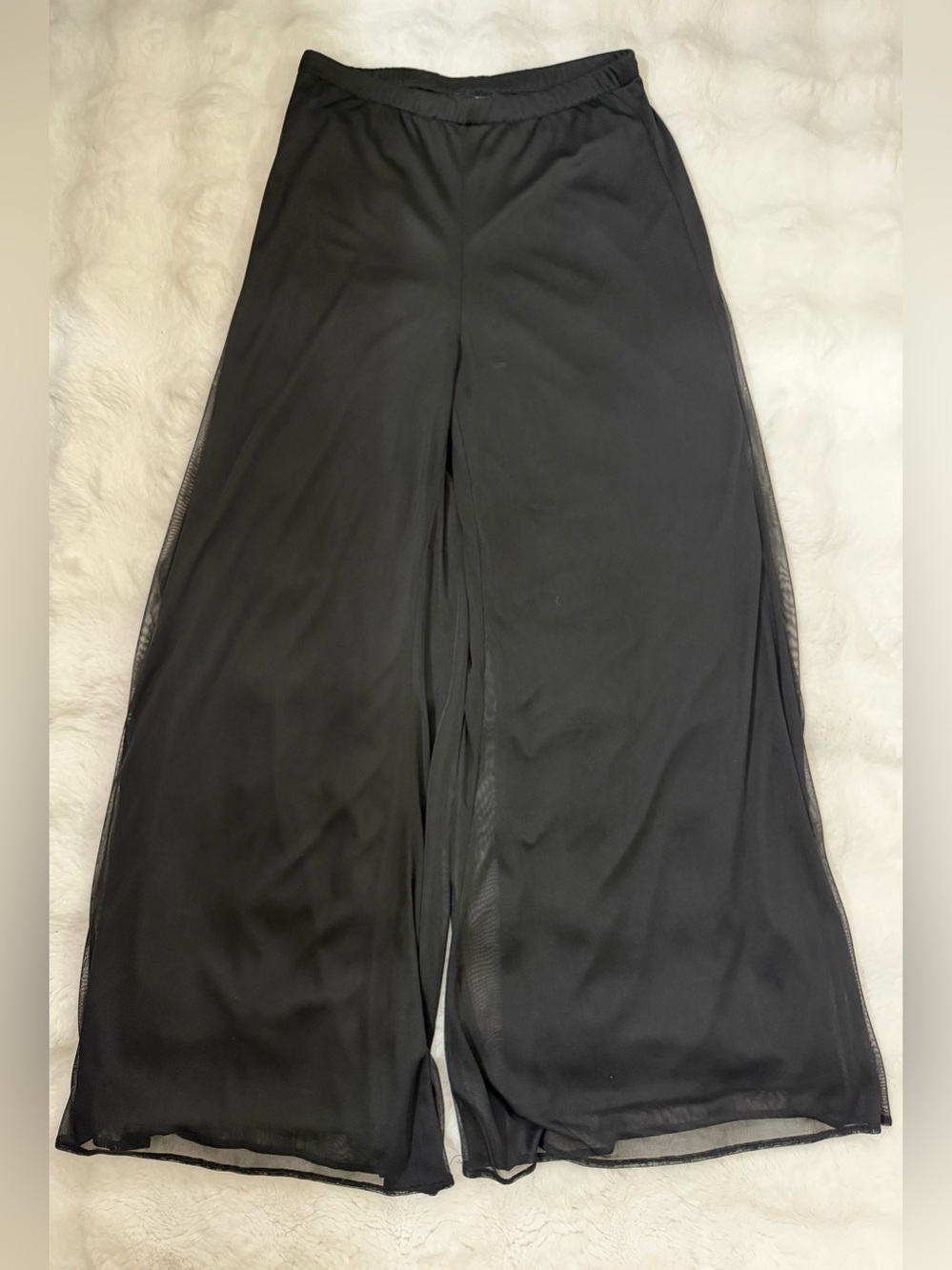 Black Wide-Leg Mesh Overlay Palazzo Pants